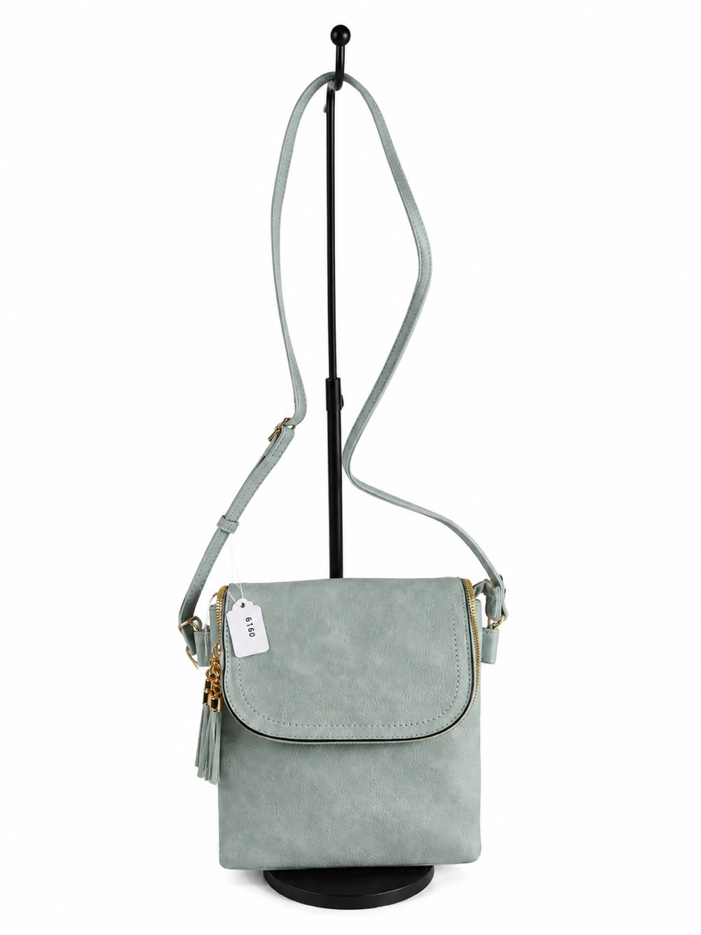 Mint Green Faux Leather Crossbody Bag with Tassel Accent